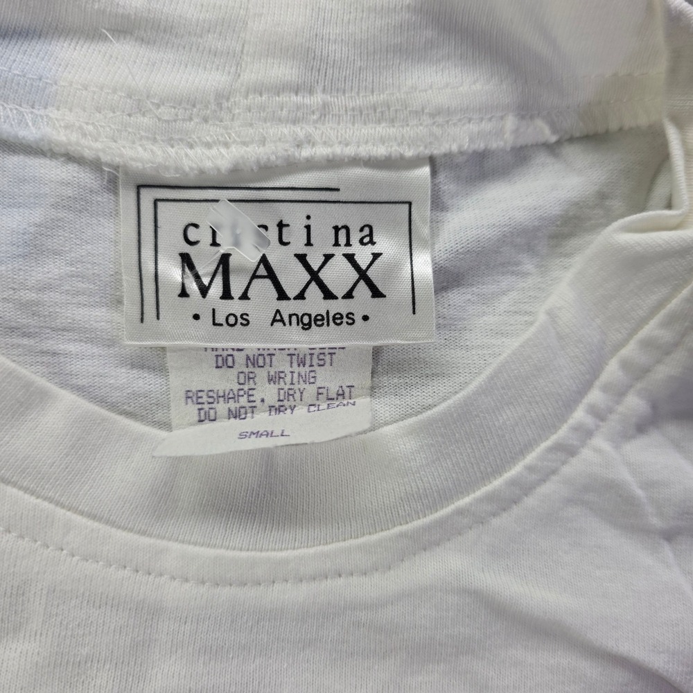 Cristina MAXX White Graphic T-Shirt Handcrafted Silver Glitter USA Made Small - Picture 8 of 13
